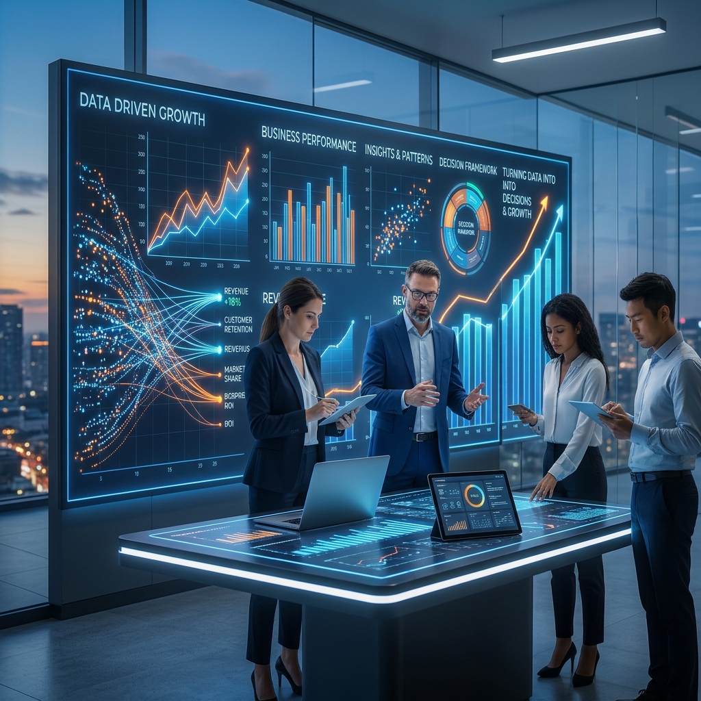 Data analytics consulting dashboard showing predictive insights