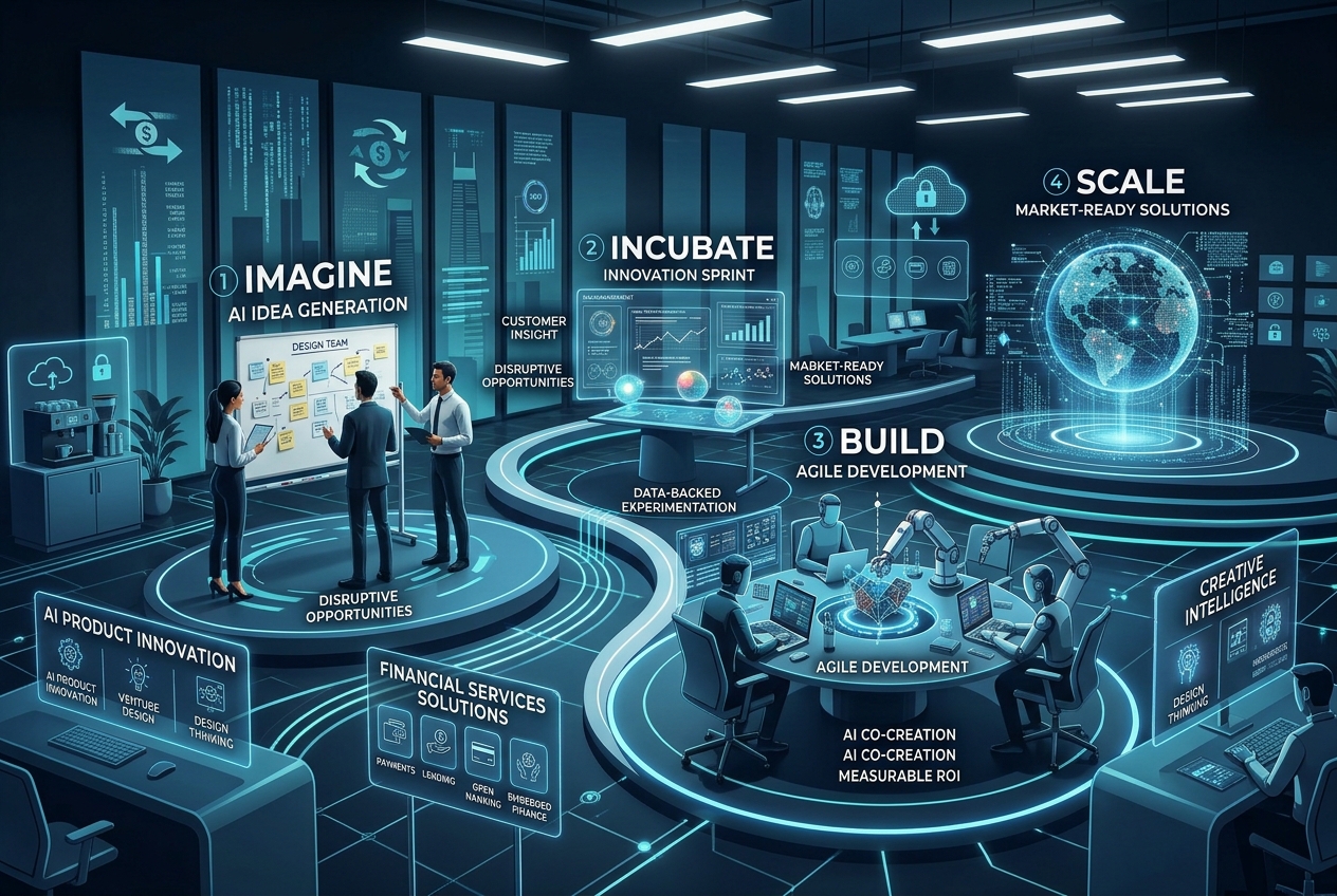 AI product innovation for financial services, digital banking and payments concept